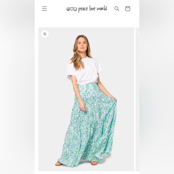 Peace Love World blue & green maxi tiered skirt - Picture 3 of 3